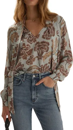 Favorite Daughter The Simone Tie Neck Top in Sky Paisley Floral at Nordstrom, Size X-Small