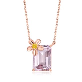 Ross-Simons Amethyst Flower Necklace With. Yellow Tourmaline in 18kt Rose Gold Over Sterling