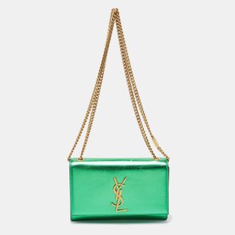 Saint Laurent Saint Laurent Green Patent Leather New Small Kate Wallet On Chain