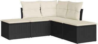 vidaXL 5 Piece Garden Sofa Set with Cushions Black Poly Rattan Vidaxl