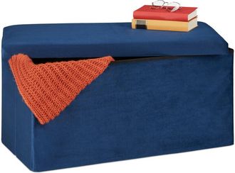 Relaxdays Storage Bench, Velvet Cover, 80 l Capacity, h x w x d: approx. 38 x 77 x 39 cm, Blue - Relaxdays