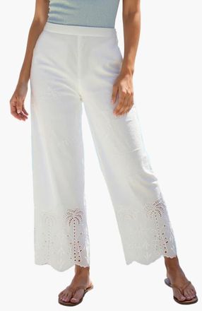 Lascana Palm Eyelet Hem Pants in White at Nordstrom, Size 14