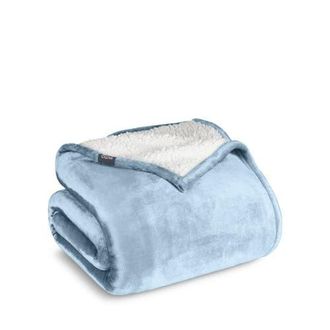 Bare Home Reversible Plush Fleece Blanket in Light Blue at Nordstrom, Size Twin
