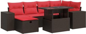 vidaXL 7 Piece Garden Sofa Set with Cushions Black Poly Rattan Acacia vidaXL