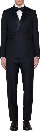 Tagliatore Mens Double-Breasted Tuxedo Blue Wool-Mohair Virgin Wool Suits