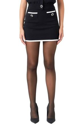 endless rose Jewel Button Accent Knit Miniskirt in Black/white at Nordstrom, Size X-Small
