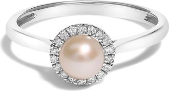 House of Brilliance 10K White Gold 5MM Cultured Freshwater Pearl and Diamond Halo Ring