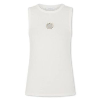 Paco Rabanne White Cotton Tank Top with Eyelet Detail