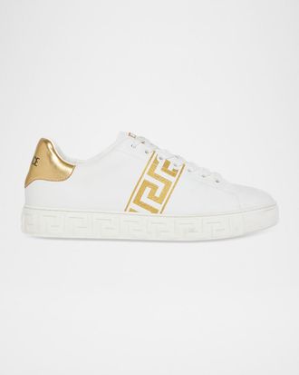 Versace Mens La Greca Leather Low-Top Sneakers