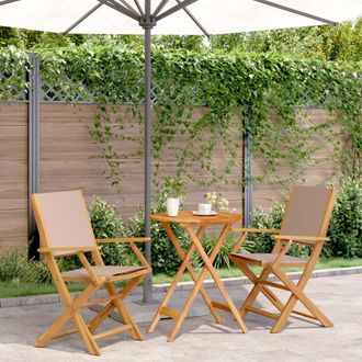 vidaXL Juego De Bistro De 3 Piezas Tela Y Madera Maciza Taupe Vidaxl