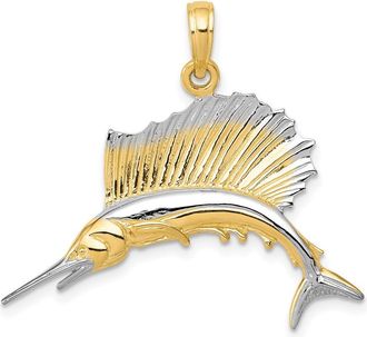 Diamond2Deal 10k Yellow Gold Rhodium Sailfish Pendant