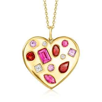 Ross-Simons Multi-Gemstone Heart Pendant Necklace in 18kt Gold Over Sterling