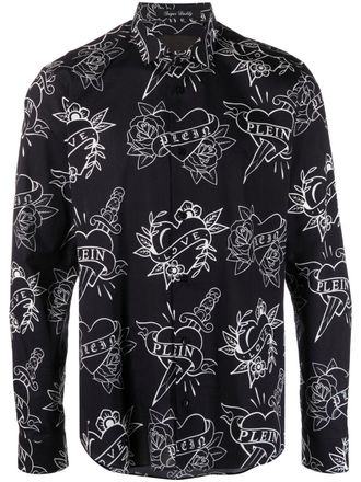Philipp Plein logo-print shirt - men - Cotton - M - Black