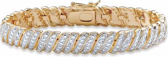 Palm Beach Jewelry Diamond Accent Gold-Plated Two-Tone Pave-Style S-Link Tennis Bracelet 7
