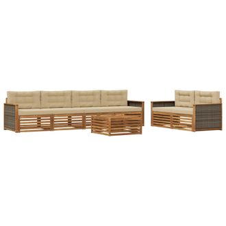 vidaXL Conjunto De Sof&aacute;s De Exterior 7 Uds. Natural Y Beige Vidaxl
