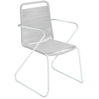 LOLAhome Silla Con Brazos Para Exterior De Cuerda Y Acero Gris, De 62x69x90 Cm