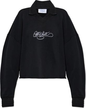 Off-white Oversized V-hals sweatshirt - Dames - Sweatshirts - Zwart - L - Katoen - Hoodies & sweatvesten