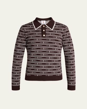 Casablanca Mens Wool Knit Logo Long-Sleeve Polo Shirt