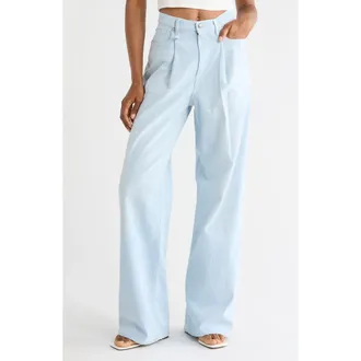 R13 Damon Pleated Wide Leg Jeans in Faded Blue Stretch at Nordstrom Rack, Size 26