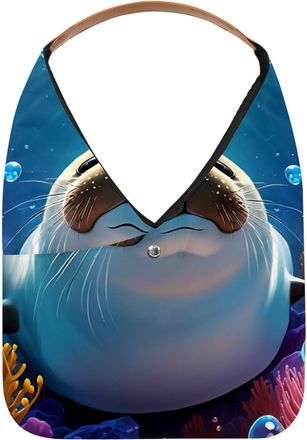 Generic Lovely Harp Seal Swims Underwater Reusable Lightweight Grocery Bags - Foldable Into Compact Pouch, Washable & Sturdy, Multipurpose for Shopping and Tr