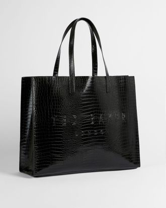 Ted Baker Mock Croc Icon Tote Bag in Black ALLICON, Womens Accessories
