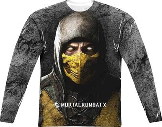 Gildan Mortal Kombat X Finish Him (Front/Back Print) Long Sleeve Adult Poly Crew Tee / T-Shirt