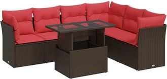 vidaXL 7 Piece Garden Sofa Set with Cushions Brown Poly Rattan Acacia Vidaxl