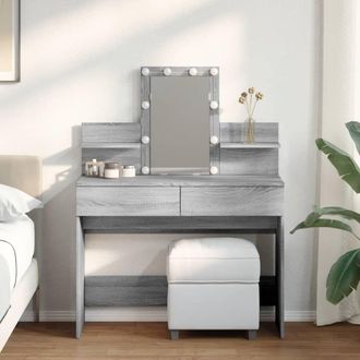 Berkfield Home Dressing Table with LED Grey Sonoma 100x40x130 cm | Size: 100 x 40 x 130 cm