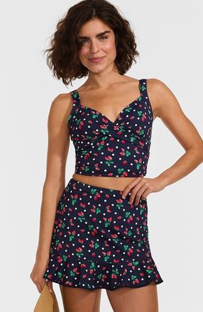 Lands End Ruffle Hem Mini Swim Skirt in Navy/berry Dot at Nordstrom, Size 14