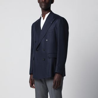 Tagliatore Double-breasted blue linen jacket