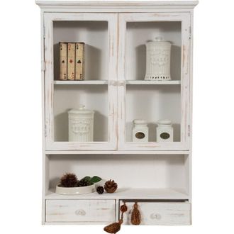 Biscottini International Wall-mounted Display Cabinet White wooden display cabinet with doors and drawers Kitchen, bathroom and living room wall cabinet