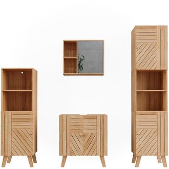Vicco Set di mobili da bagno Lucie, Bamb&ugrave;, 4 pezzi, con unit&agrave; midi e colonne, Vicco