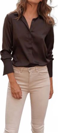 Choklate Paris Pajama Collar Satin Button Down Shirt In Chocolate