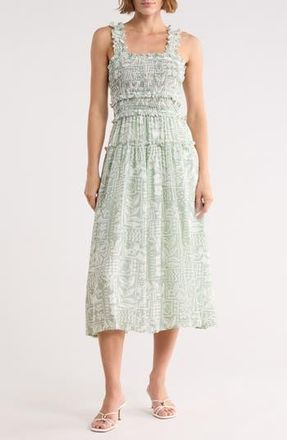 Blu Pepper Mixed Print Smocked Dress in Dusty Jade at Nordstrom Rack, Size Medium