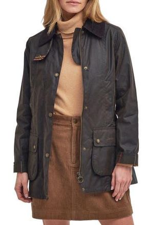 Barbour Fiddich Waxed Cotton Coat in Olive Classic at Nordstrom Rack, Size 12 Us / 16 Uk