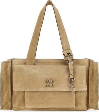 Miu Miu Beige Suede Utilitaire Shopping Bag Ecru Vitello Borse A Mano