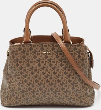 DKNY Dkny Brown Coated Canvas And Leather Satchel