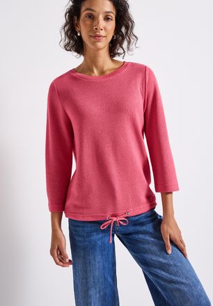 Street One 3/4-Arm-Shirt STREET ONE, Damen, Gr. 38, almond coral, Strick, Obermaterial: 78% Polyester, 17% Viskose, 5% Elasthan, unifarben, normal, Rundhals, Shi