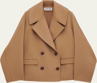Loewe Cocoon-Sleeve Double-Breasted Wool Short Coat