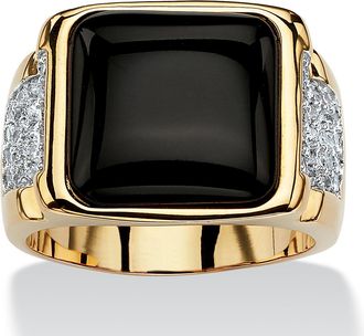 Palm Beach Jewelry Mens.72 TCW Genuine Black Onyx and CZ Cabochon Ring Yellow Gold-Plated