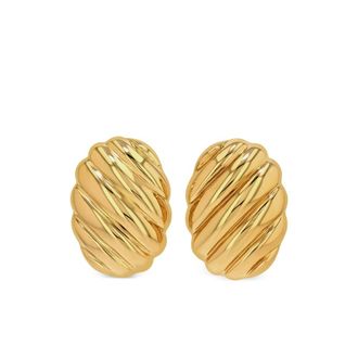 Anine Bing Goudkleurige Oorbellen met Geribbeld Design - Dames - Oorbellen - Geel - ONE Size - Accessoires