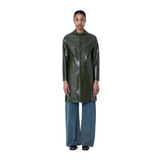 Maison Margiela Single-Breasted Coats, female, Green, Size: 2XS Faux-Leather Button-Up Coat