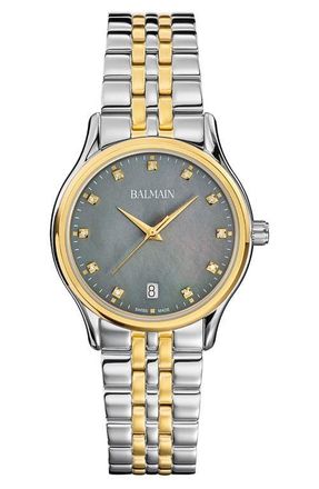Balmain Beleganza Diamond & Mother-of-Pearl Bracelet Watch, 32mm in Grey Mop Stainless Steel at Nordstrom