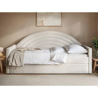 Flair Noa Rainbow Day Bed with Trundle Beige Teddy Fabric | Size: Single