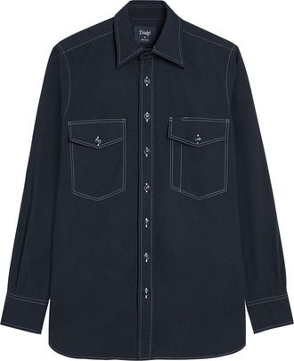 Drake's Drakes Cotton and Linen-blend Shirt - Navy - XL
