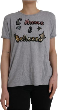 Dolce & Gabbana Paillet T-shirt met versieringen - Dames - T-shirts - Grijs - XS - Katoen - Tops