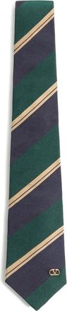Valentino Garavani Green Blue Stripes Logo Tie