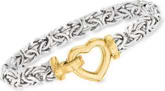 Ross-Simons Two-Tone Sterling Silver Byzantine Heart Bracelet