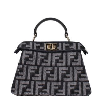 Fendi Donnas Borse Peekaboo Tessuto Nero/Blu Scuro