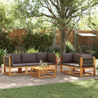 vidaXL Conjunto De Sof&aacute; De Jard&iacute;n De 6 Piezas Con Cojines De Madera De Acacia Y Cuerda Vidaxl